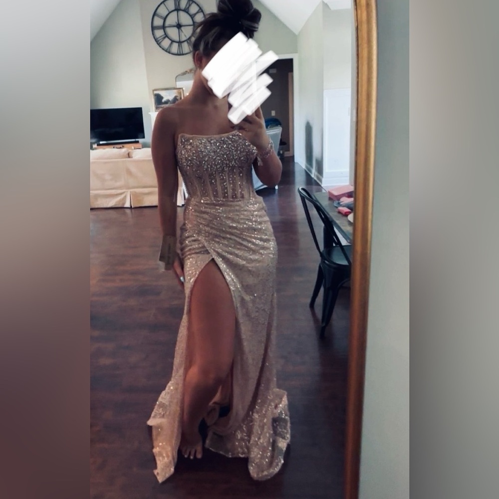 Glamorous Strapless Sequin Gown